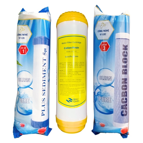Bộ Lõi Lọc Nước 10 inch Làm Mềm Nước Số 1-2-3, Cho Mọi Dòng Máy RO