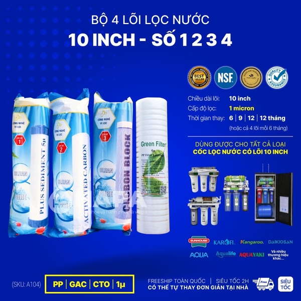 Bộ Lọc Thô 3 Cốc AQUAYAKI 10 inch - Lọc Nước Sinh Hoạt, Đầu Nguồn - Hàng Chính Hãng