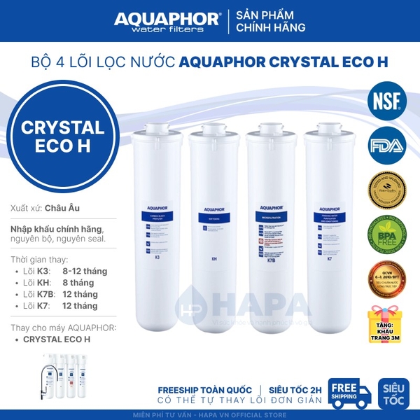Bộ 4 Lõi Lọc Nước AQUAPHOR CRYSTAL ECO H - Nhập khẩu nguyên bộ Châu Âu