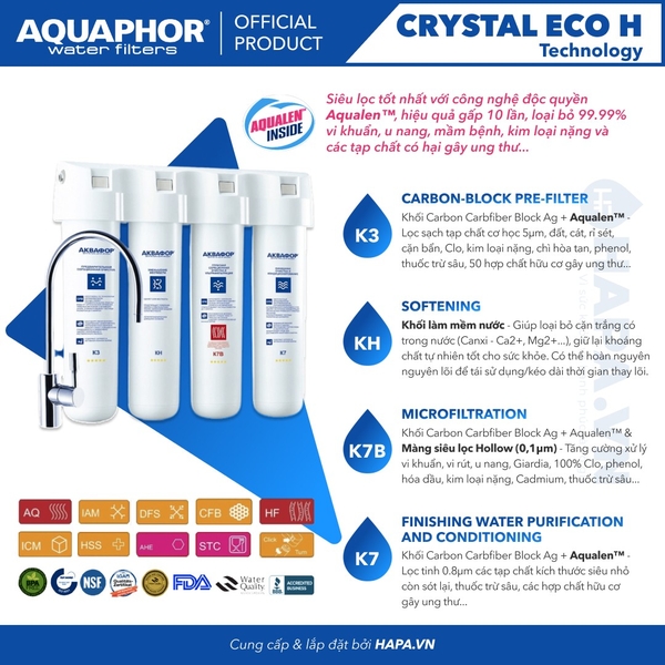 Bộ 4 Lõi Lọc Nước AQUAPHOR CRYSTAL ECO H - Nhập khẩu nguyên bộ Châu Âu