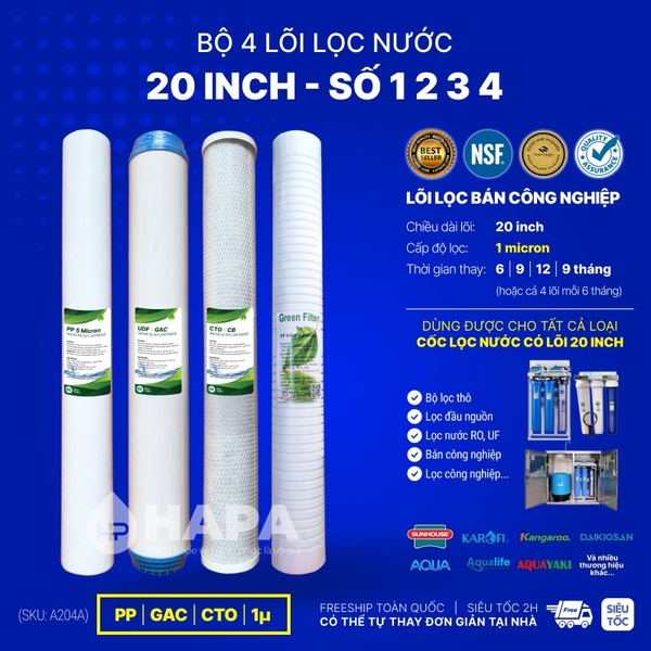 Bộ Lọc Thô 3 Cốc AQUAYAKI 20 inch Lọc Nước Đầu Nguồn, Sinh Hoạt - Hàng Chính Hãng