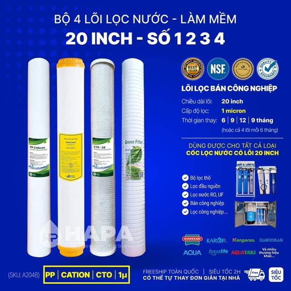 Bộ Lọc Thô 3 Cốc AQUAYAKI 20 inch Lọc Nước Đầu Nguồn, Sinh Hoạt - Hàng Chính Hãng