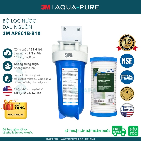 Bộ Lọc Nước Đầu Nguồn Cao Cấp 3M™ Aqua-Pure™ AP801B (10 inch), AP802B (20 inch) Big Blue
