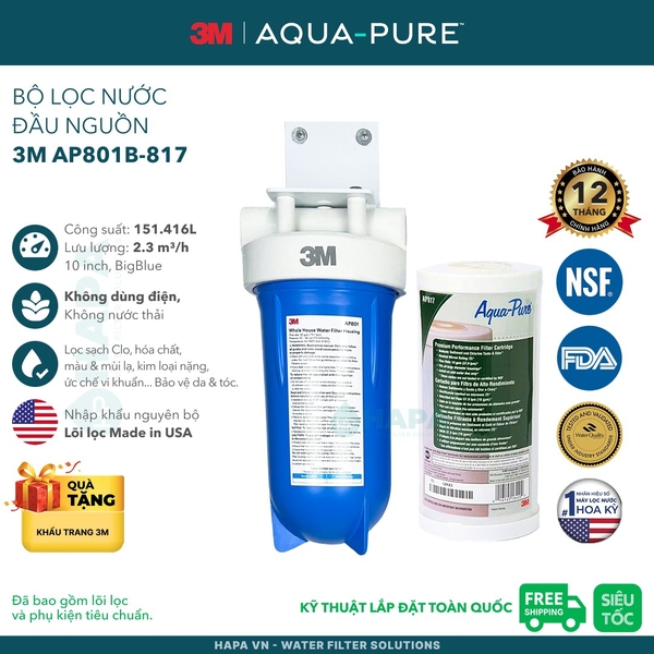 Bộ Lọc Nước Đầu Nguồn Cao Cấp 3M™ Aqua-Pure™ AP801B (10 inch), AP802B (20 inch) Big Blue
