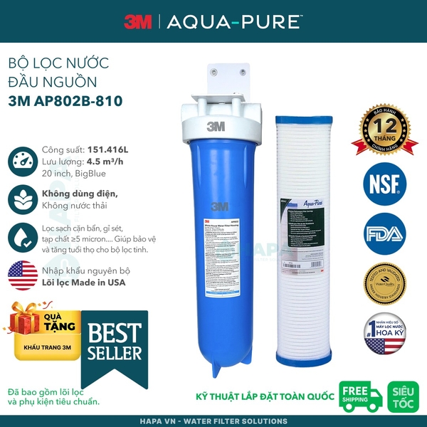 Bộ Lọc Nước Đầu Nguồn Cao Cấp 3M™ Aqua-Pure™ AP801B (10 inch), AP802B (20 inch) Big Blue