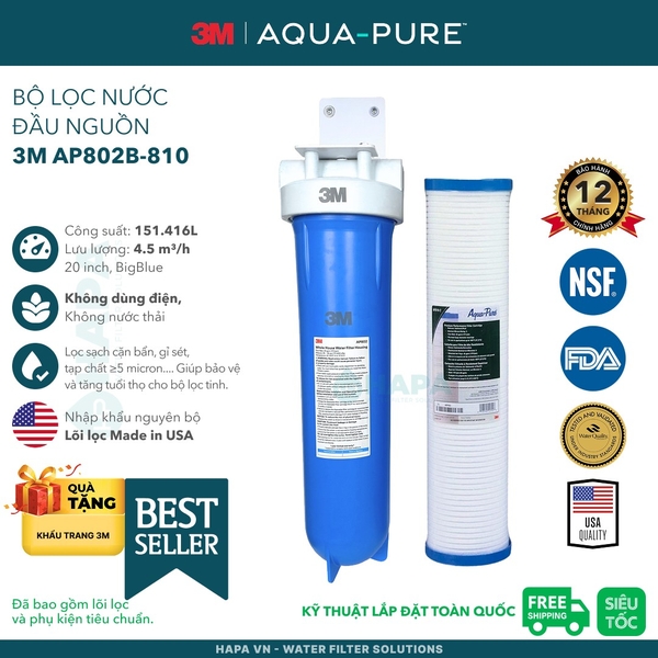 Bộ Lọc Nước Đầu Nguồn Cao Cấp 3M™ Aqua-Pure™ AP801B (10 inch), AP802B (20 inch) Big Blue Kèm Lõi