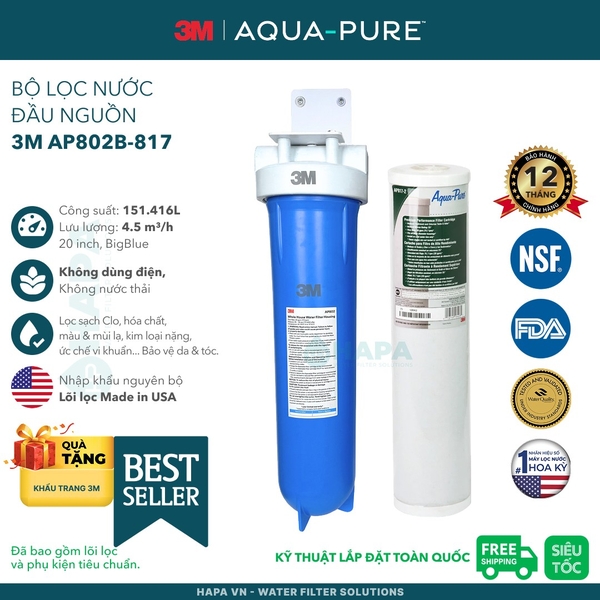 Bộ Lọc Nước Đầu Nguồn Cao Cấp 3M™ Aqua-Pure™ AP801B (10 inch), AP802B (20 inch) Big Blue