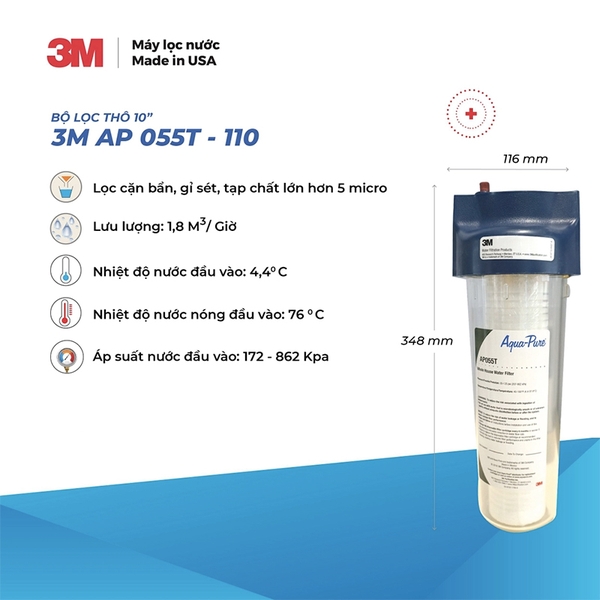 Bộ Lọc Thô 3M AP055T / AP11T Kèm Lõi 10 inch - Nhập Khẩu Mỹ