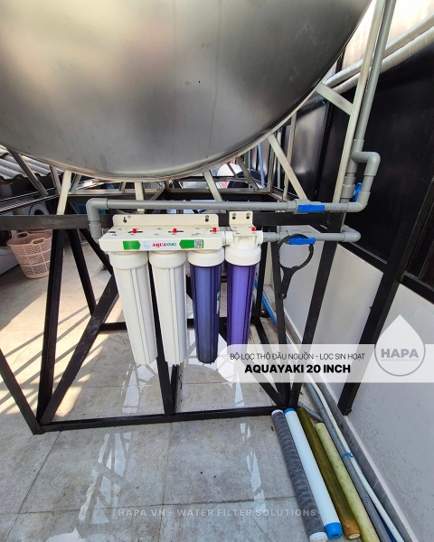 Bộ Lọc Thô 3 Cốc AQUAYAKI 20 inch Lọc Nước Đầu Nguồn, Sinh Hoạt