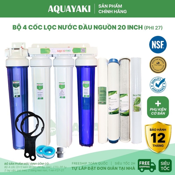 Bộ Lọc Thô 3 Cốc AQUAYAKI 20 inch Lọc Nước Đầu Nguồn, Sinh Hoạt - Hàng Chính Hãng