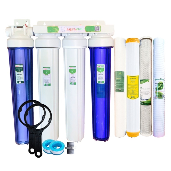 Bộ Lọc Thô 4 Cốc AQUAYAKI AQUA-S204 Series 20 inch Lọc Nước Đầu Nguồn cho Gia đình, Nhà hàng, Quán cà phê