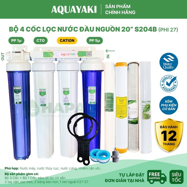Bộ Lọc Thô 3 Cốc AQUAYAKI 20 inch Lọc Nước Đầu Nguồn, Sinh Hoạt