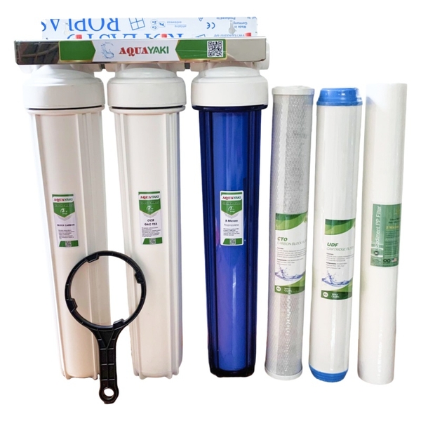 Bộ Lọc Thô 3 Cốc AQUAYAKI 20 inch Lọc Nước Đầu Nguồn, Sinh Hoạt