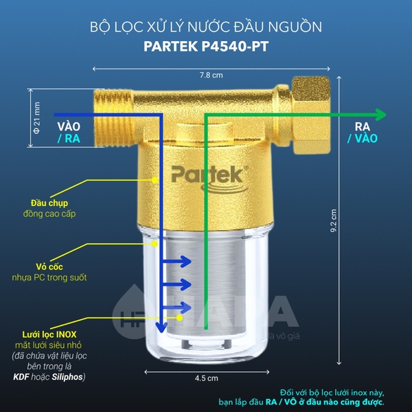 Bộ Tiền Xử Lý Nước PARTEK P4540-PT-K (KDF) Loại Bỏ Phèn Sắt, Clo, Vi Khuẩn cao cấp
