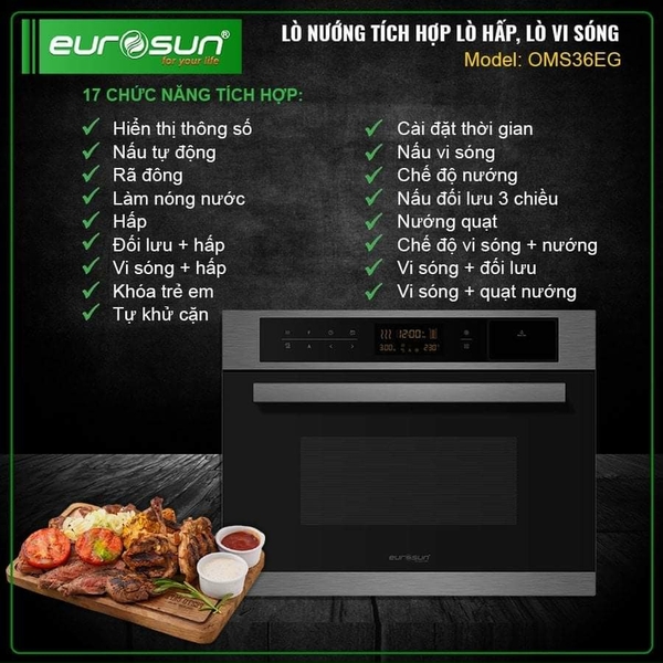 Lò Nướng Kết Hợp Hấp, Vi Sóng EUROSUN OMS36EG 36L - Nhập Khẩu Malaysia