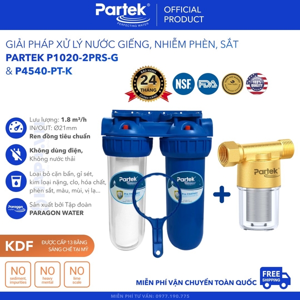 Bộ Lọc Thô 2 Cốc PARTEK P1020-2PRS Series Cao Cấp, Công Nghệ Mỹ