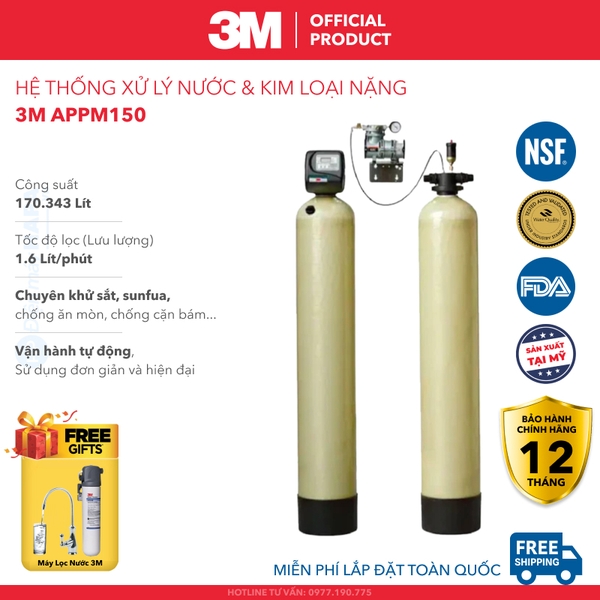 Hệ Thống Xử Lý Nhiễm Sắt Kép 3M APPM150 - Chuyên cho nguồn nước giếng, Nhập khẩu Mỹ - Hàng Chính Hãng 3M