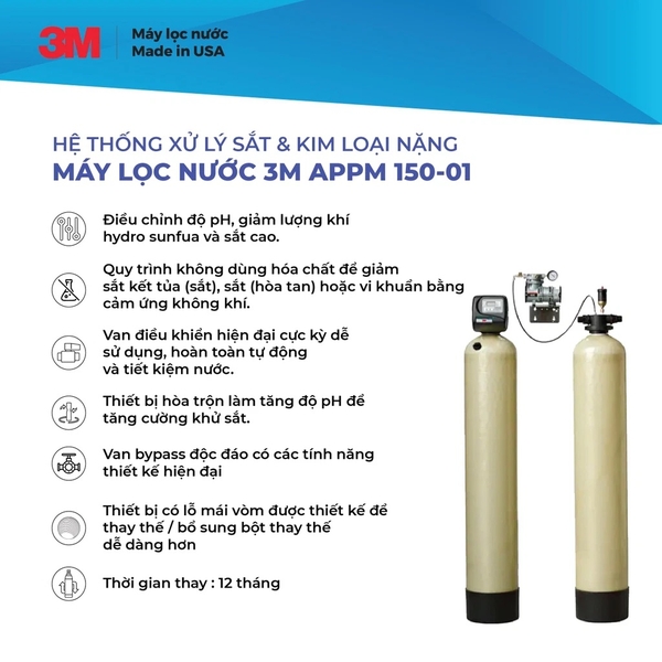 Hệ Thống Xử Lý Nhiễm Sắt Kép 3M APPM150 - Chuyên cho nguồn nước giếng, Nhập khẩu Mỹ - Hàng Chính Hãng 3M