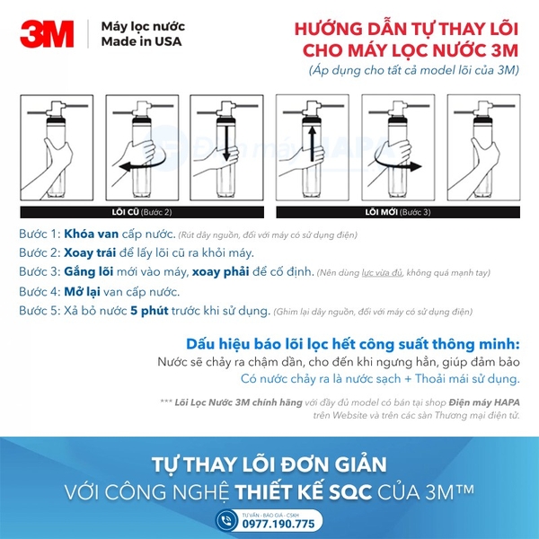 Hướng dẫn thay lõi lọc nước 3M - Công nghệ thay lõi lọc nhanh SQC - Điện máy HAPA