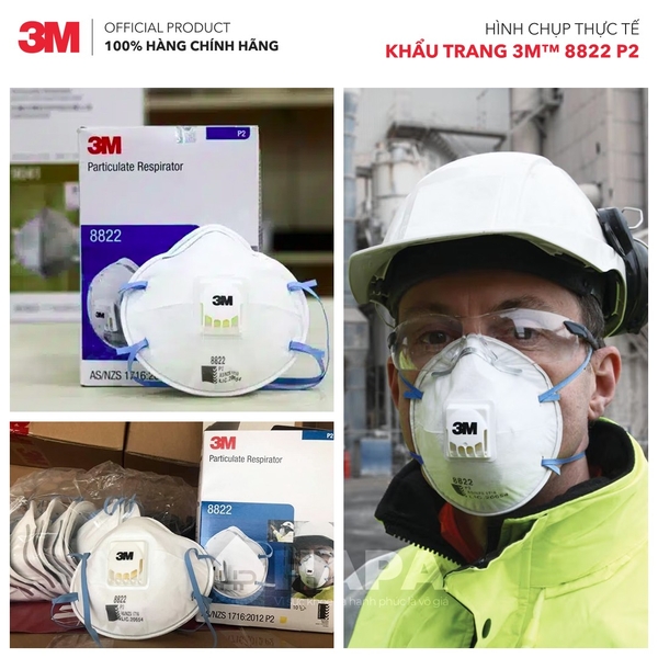 Khẩu Trang 3M 8822 P2 Tiêu Chuẩn Có Van Cool Flow™ - Hàng Chính Hãng 3M