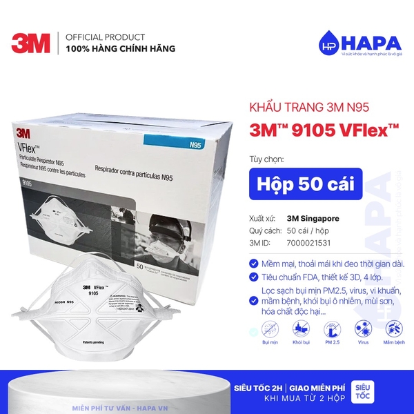 Khẩu Trang 3M 9105 N95 VFLex™ tiêu chuẩn NISHO - Hàng Chính Hãng 3M