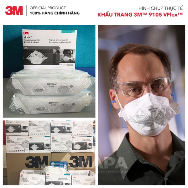 Khẩu Trang 3M 9105 N95 VFLex™ tiêu chuẩn NISHO - Hàng Chính Hãng 3M