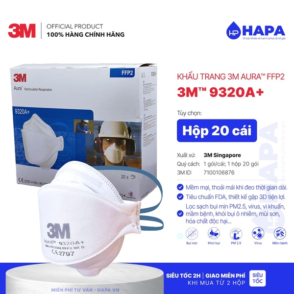 Khẩu Trang 3M 9320A+ Aura™ Chuẩn FFP2 Châu Âu - Hàng Chính Hãng 3M
