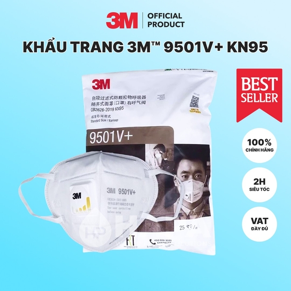 Khẩu Trang 3M 9501V+ Tiêu Chuẩn KN95 Có Van - Hàng Chính Hãng 3M