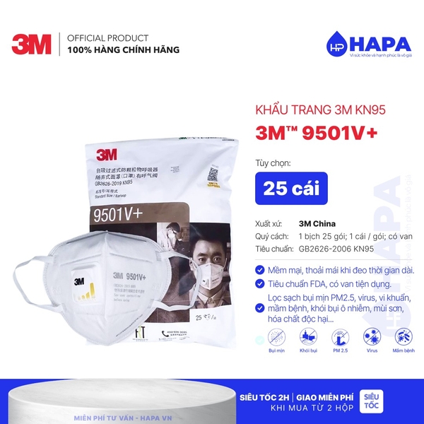 Khẩu Trang 3M 9501V+ Tiêu Chuẩn KN95 Có Van - Hàng Chính Hãng 3M