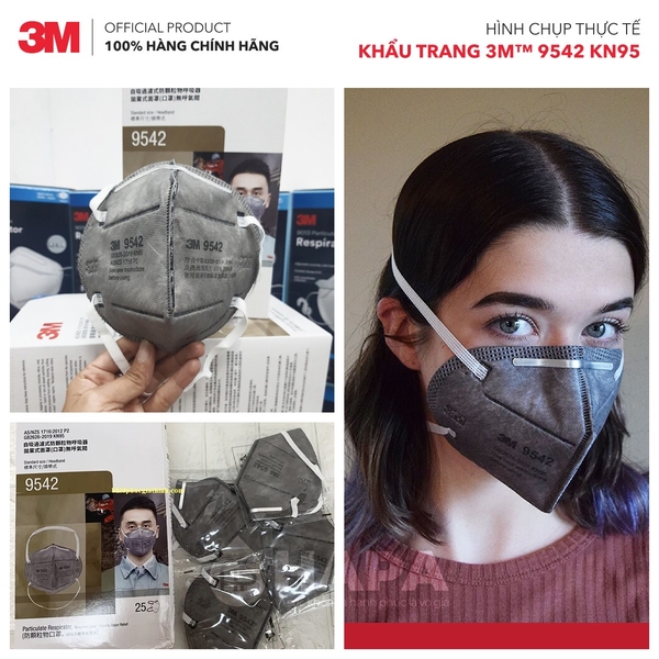 Khẩu Trang 3M 9542 KN95 Than Hoạt Tính Lọc Khí Độc - Chính Hãng 3M