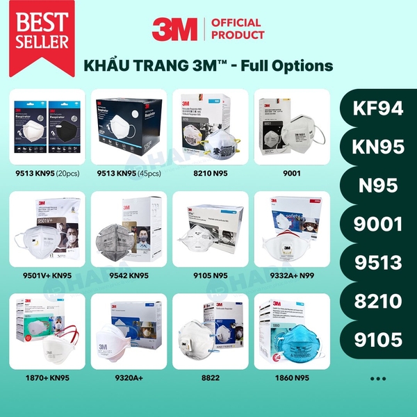 Khẩu Trang 3M KN95 9513 (Hộp 20 cái) - Chính hãng 3M Singapore