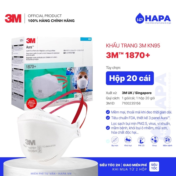 Khẩu Trang 3M 1870+ Aura™ Tiêu Chuẩn Y Tế N95 - Hàng Chính Hãng 3M