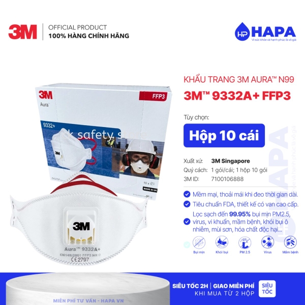Khẩu Trang 3M 9332A+ FFP3 Tiêu Chuẩn N99 cao cấp - Hàng chính hãng 3M