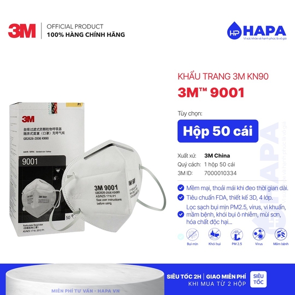 Khẩu Trang 3M 9001 KN90 cho người Châu Á - Chính hãng 3M
