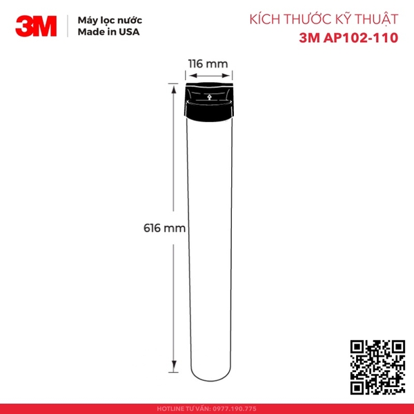 Kích thước kỹ thuật Bộ Lọc Thô 20 inch 3M AP102T-110 Kèm Lõi, Lưu Lượng 3.6 m³/h - Hàng Chính Hãng, Nhập Khẩu Mỹ