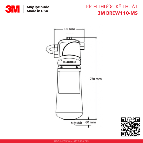 Kích thước kỹ thuật Máy Lọc Nước Mỹ 3M BREW110-MS - Hàng Chính Hãng