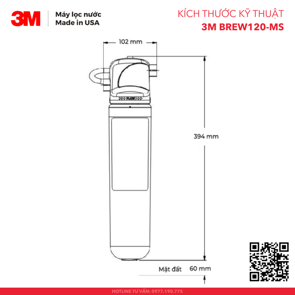 Kích thước kỹ thuật Máy Lọc Nước Mỹ 3M BREW120-MS - Hàng Chính Hãng