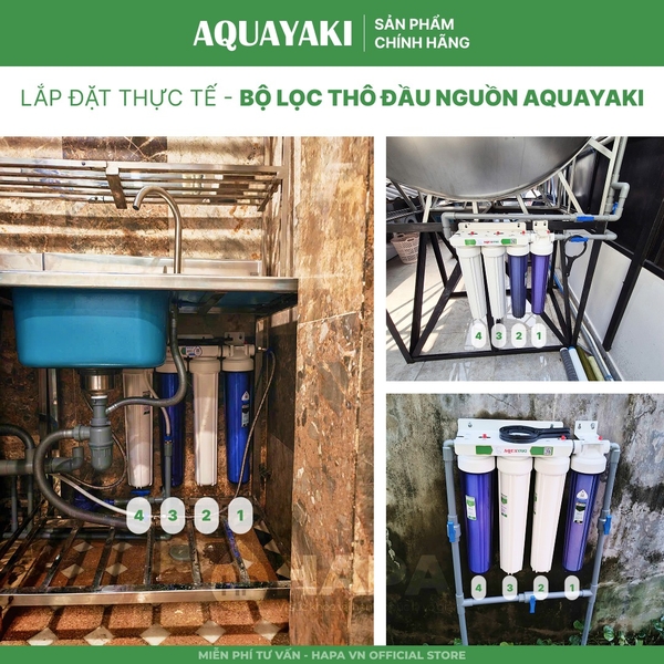Bộ Lọc Thô 4 Cốc AQUAYAKI AQUA-S204 Series 20 inch Lọc Nước Đầu Nguồn cho Gia đình, Nhà hàng, Quán cà phê