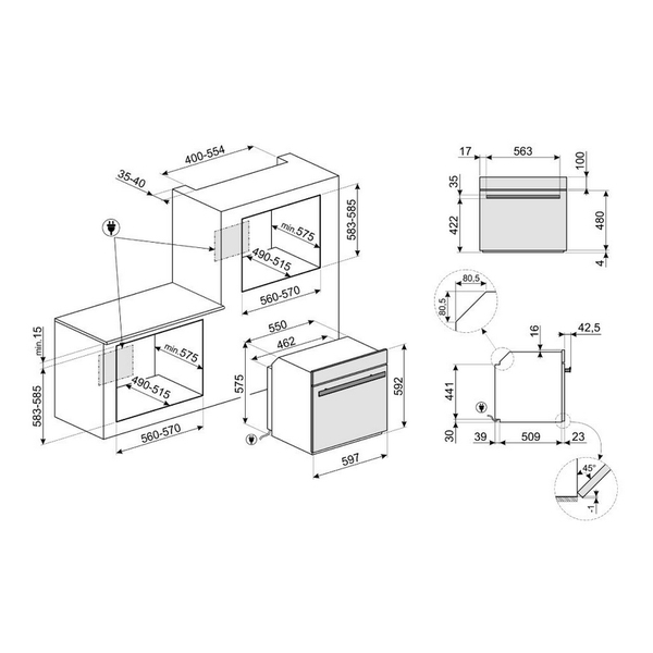 Lò Nướng SMEG nhiệt phân, 60cm, DOLCE STIL NOVO 535.64.529 70 lít