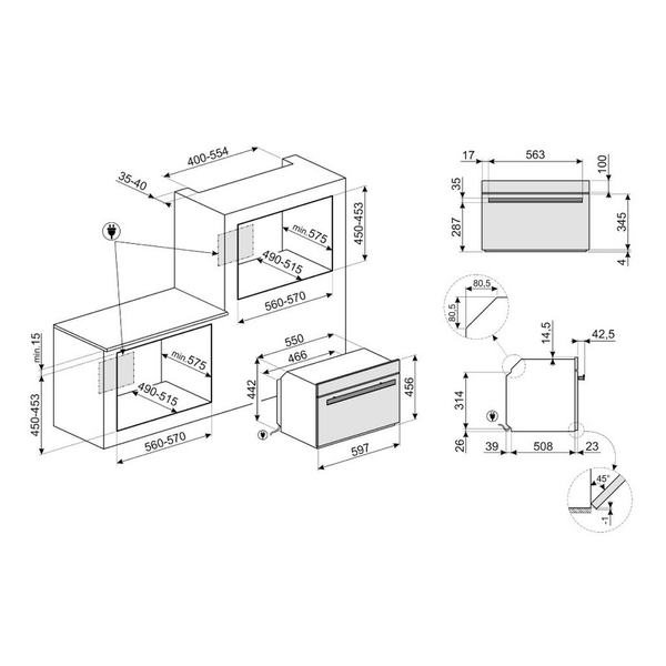 Lò Nướng Kết Hợp Hấp Thủy Phân SMEG SF4604VCNR1 536.64.741 41 Lít