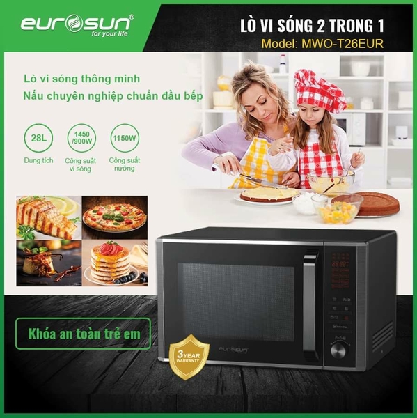 Lò Vi Sóng Có Nướng EUROSUN MWO-T26EUR 25L Để Bàn - Nhập Khẩu Malaysia