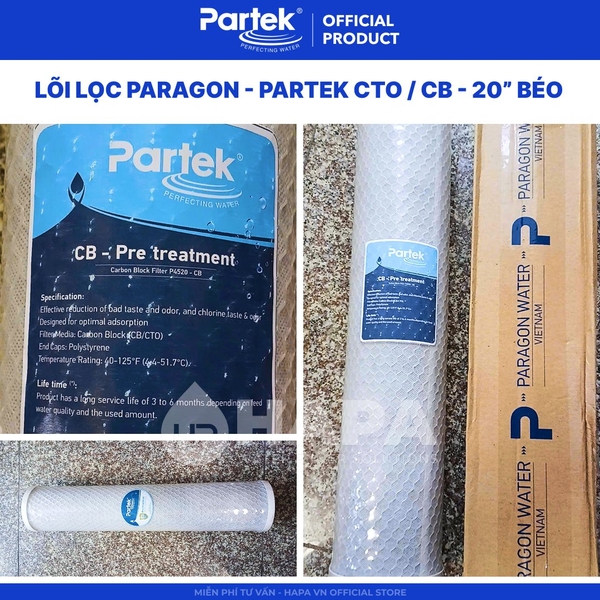 Lõi Lọc Nước 20 inch BigBlue (Béo) PARTEK CTO P4520-CB Carbon Block Than Hoạt Tính cao cấp