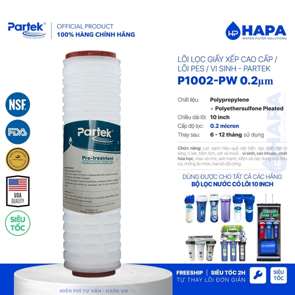 Bộ Lọc Thô PARTEK P1012-PRS 10 inch Cao Cấp USA Quality - Tùy Chọn Lõi Lọc, Hàng Chính Hãng