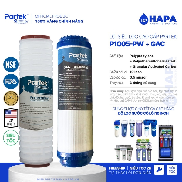 Lõi Lọc Giấy Xếp PARTEK / PARAGON P1005-PW 10 INCH, 0.5 micron cao cấp