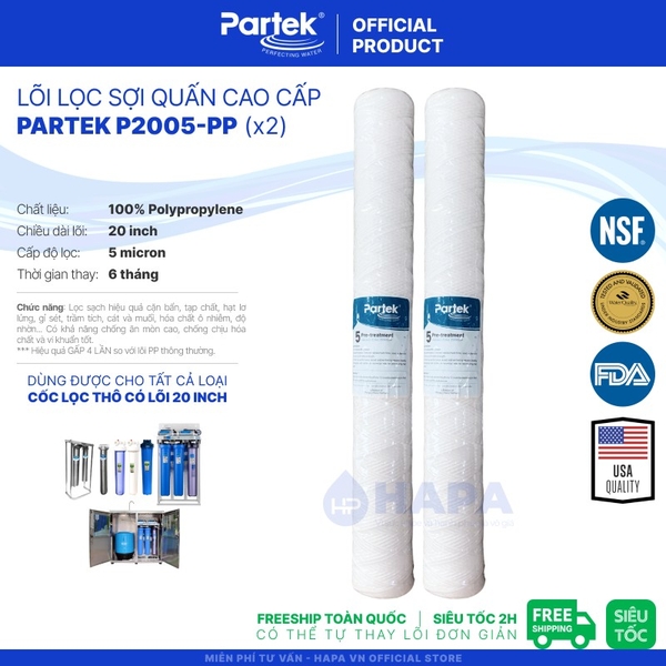 Lõi Lọc Sợi Quấn PARTEK P2005-PP 20 inch, 1-5 micron cao cấp