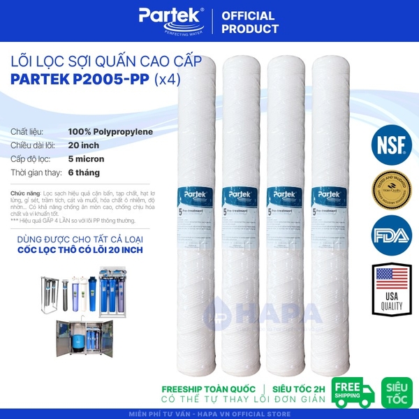 Lõi Lọc Sợi Quấn PARTEK P2005-PP 20 inch, 1-5 micron cao cấp