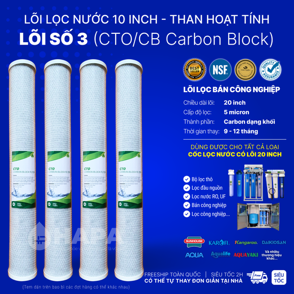 Lõi Lọc Nước Số 3 CTO Carbon Block 20 inch Dùng Cho Mọi Dòng Máy