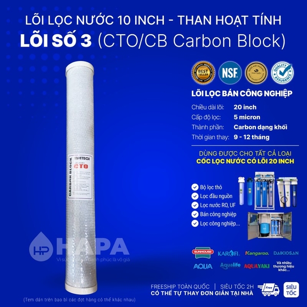 Lõi Lọc Nước 20 inch Bán Công Nghiệp - Bộ 3 Lõi Số 1 2 3 - Cho mọi dòng máy