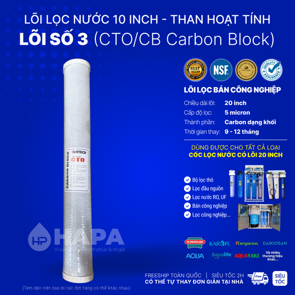 Lõi Lọc Nước Số 3 CTO Carbon Block 20 inch Dùng Cho Mọi Dòng Máy