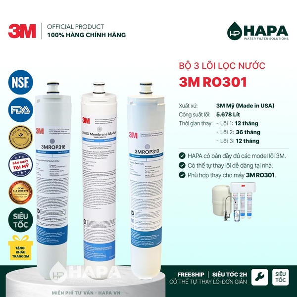 Máy Lọc Nước 3M RO301 Công nghệ RO Không Dùng Điện - Nhập Khẩu Mỹ, Hàng Chính Hãng 3M™ Aqua-Pure™